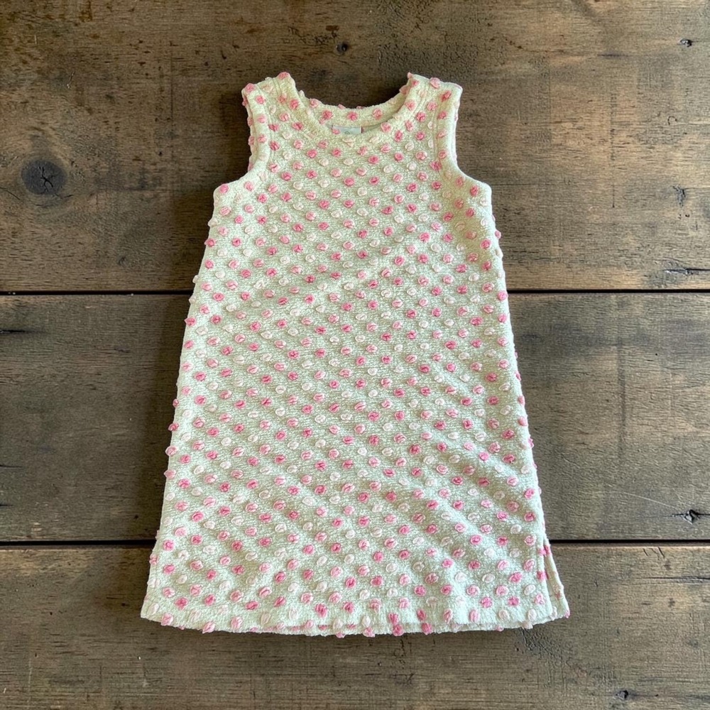 Hanna Andersson Girls Cream Pink Textured Polka Dot Sleeveless Dress 130 US 8